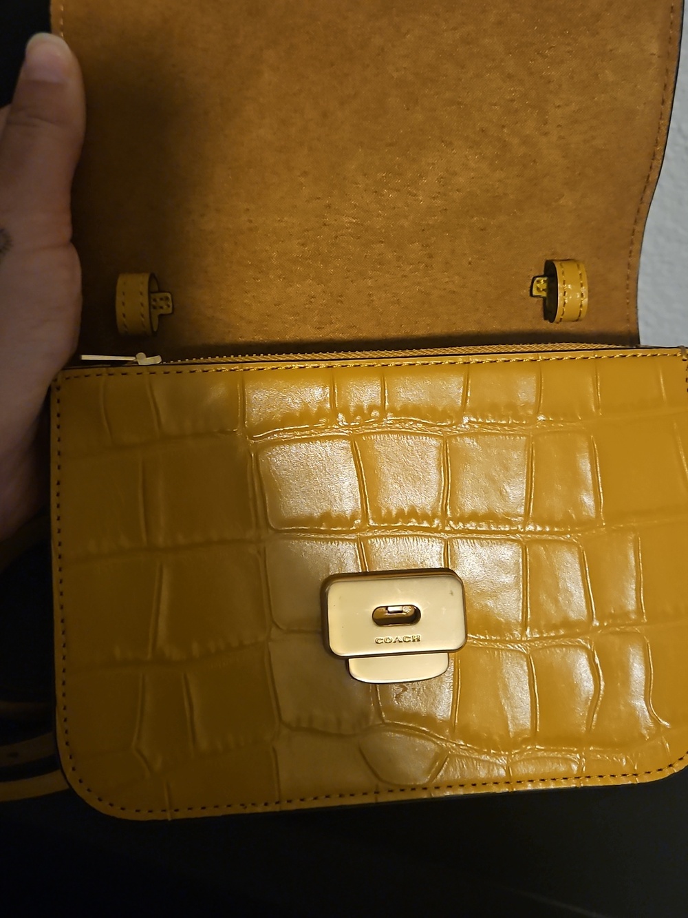 Coach Brynn Crossbody - Flax Crocodile Embossed Leather Bag - NWT Purse Mustard - Picture 14 of 15